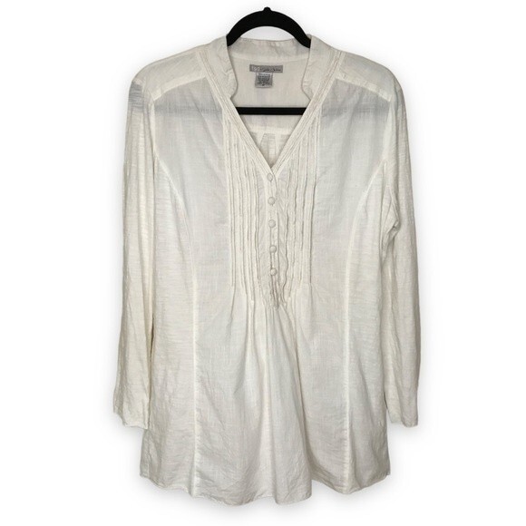 tsd by Stella Carakasi Long Sleeve Pin Tucks 100% Cotton Ivory Popover Medium - Picture 1 of 13